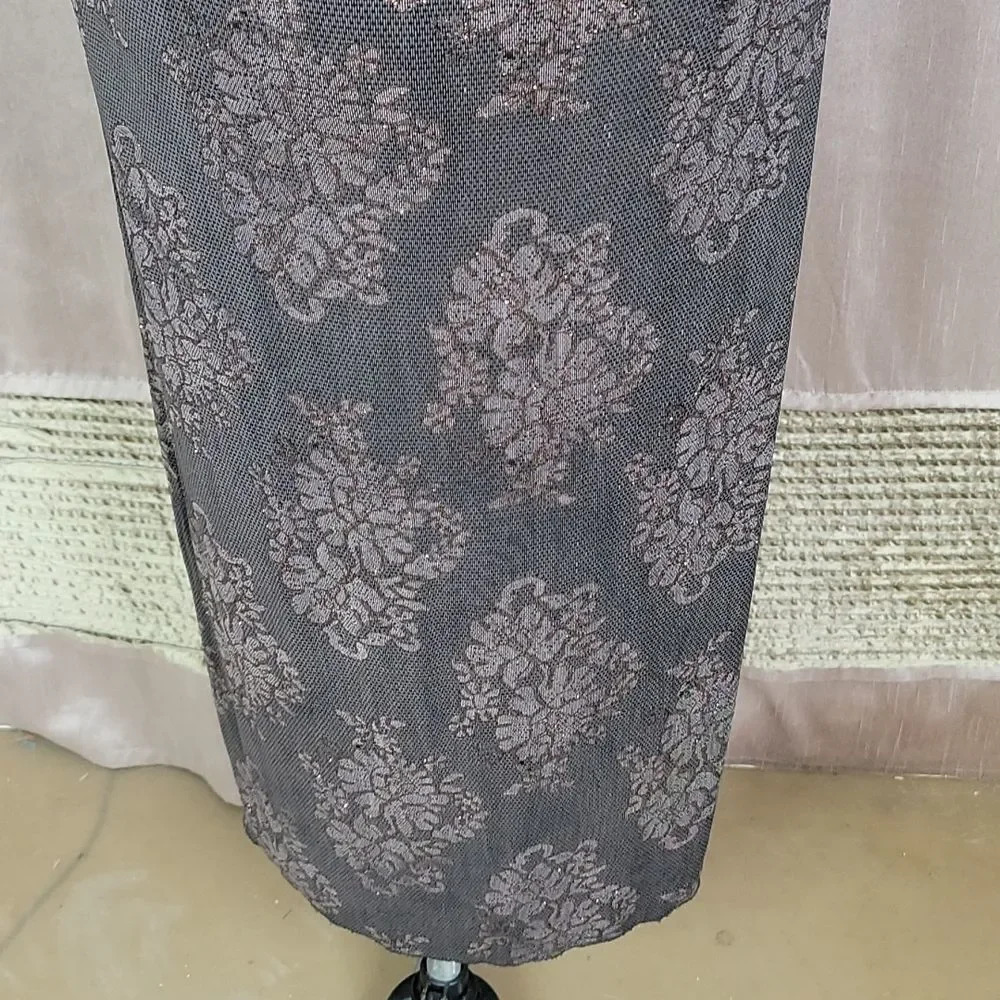 HOURGLASS Brown Floral Glittery Evening Dress Medium - Picture 4 of 12